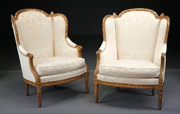 Appraisal: A pair of Louis XVI style giltwood berg res late