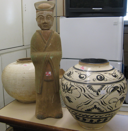 Appraisal: THREE ASIAN PIECES two are Chinese Chizhou Yao pottery one