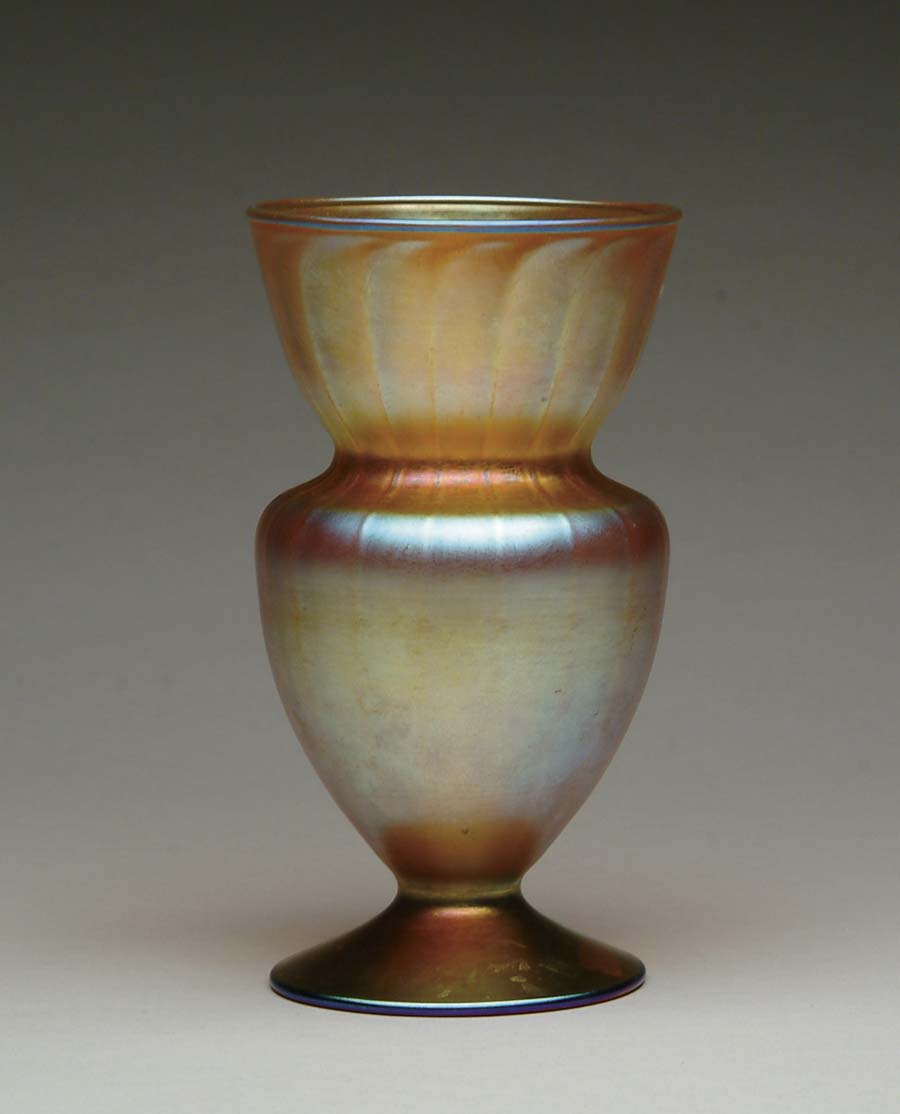 Appraisal: TIFFANY FAVRILE VASE Lovely Tiffany vase has ribbed waisted body