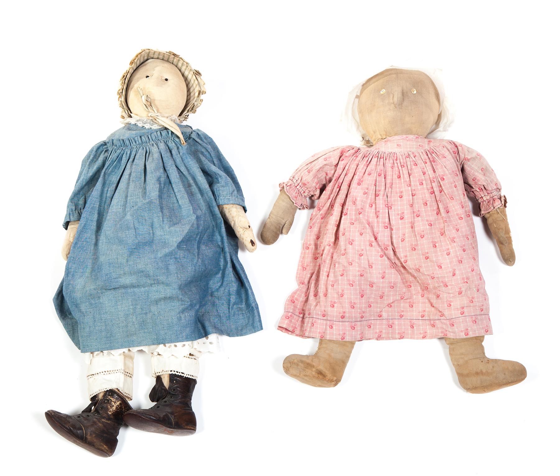 Appraisal: TWO CLOTH DOLLS WITH NEEDLE SCULPTED NOSES American late th-early