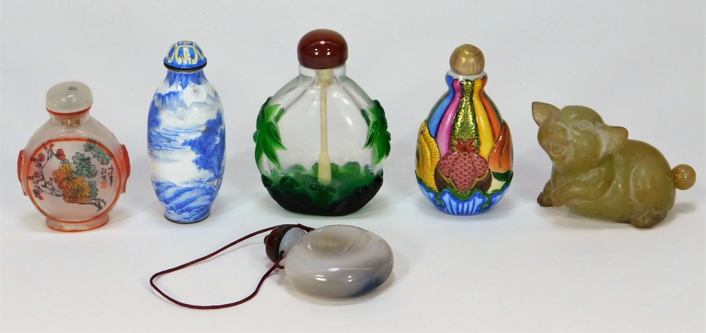 Appraisal: CHINESE PAINTED GLASS HARDSTONE SNUFF BOTTLES China th CenturyIncludes a