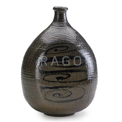 Appraisal: ANTONIO PRIETO - Bulbous stoneware vase with glazed and incised