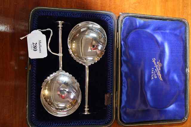 Appraisal: A PAIR OF DECORATIVE SILVER SPOONS the bowl with wavy