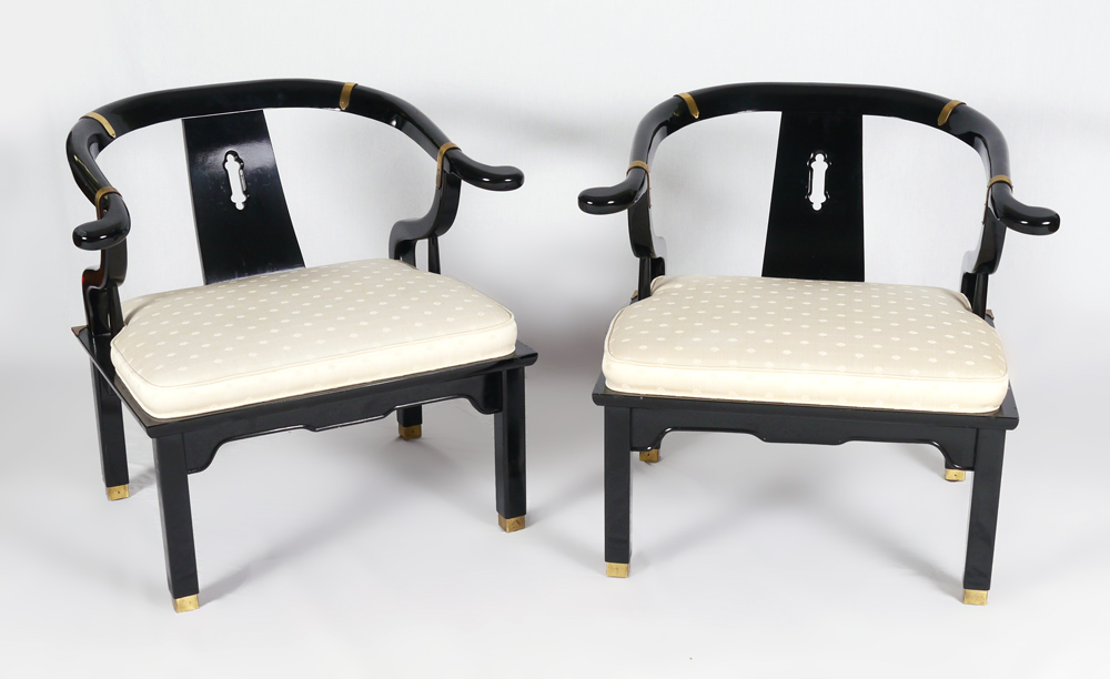 Appraisal: PR CENTURY CHAIR CO BLACK LACQUER CHINESE OX BOW CHAIRS