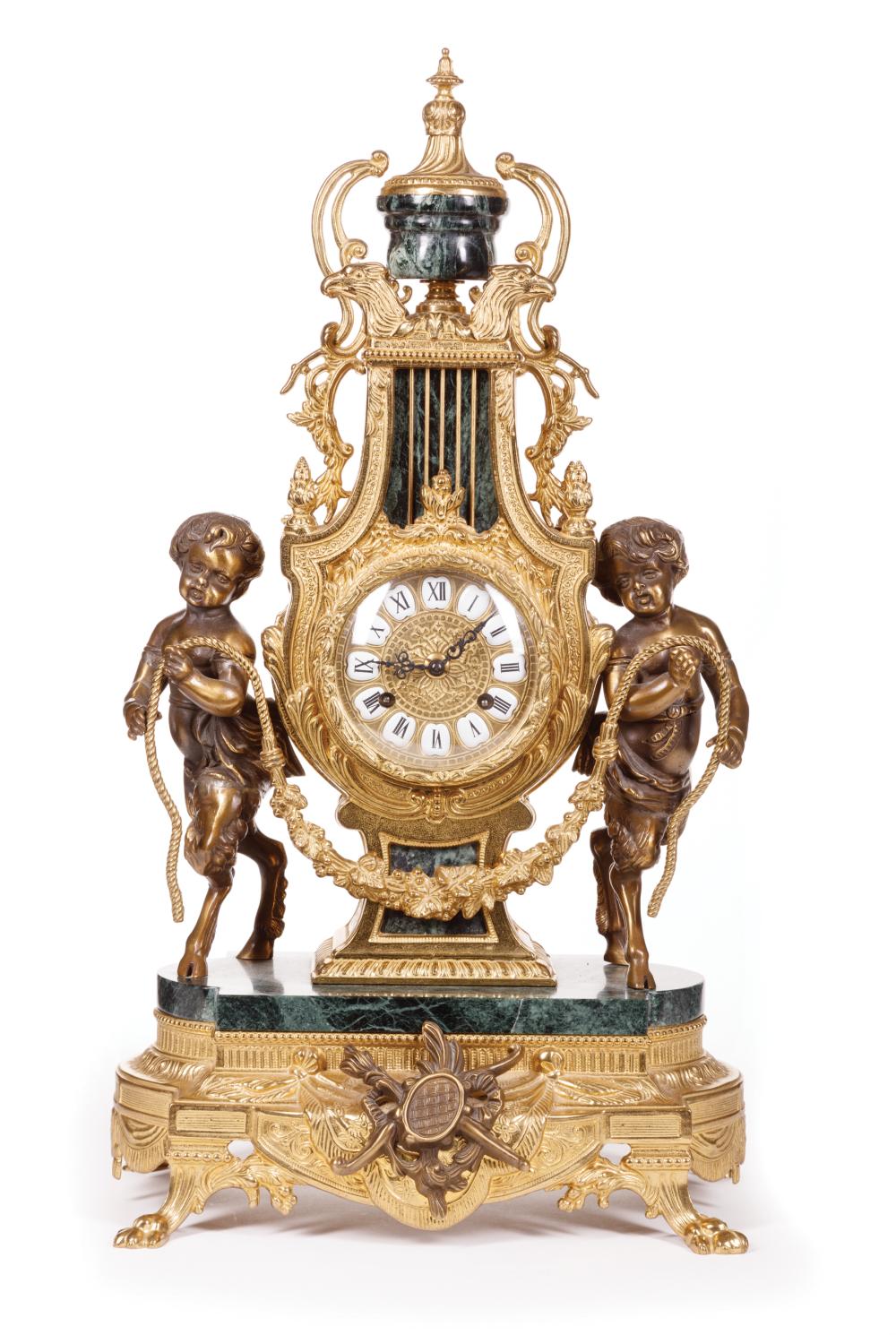 Appraisal: Louis XVI-Style Brass and Verde Marble Mantel Clock th c