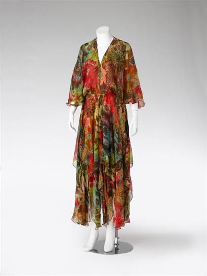 Appraisal: Etro floral print silk chiffon dress contemporary Shawl style bodice