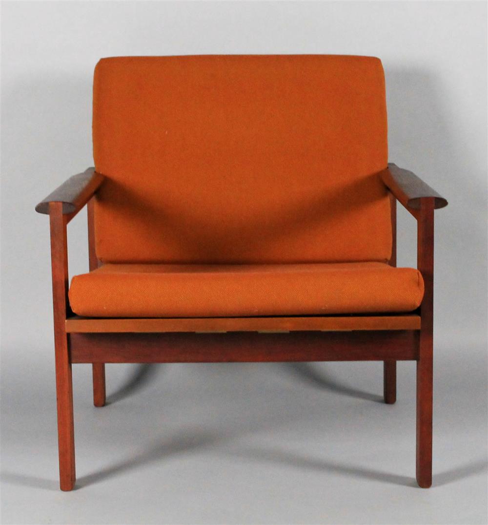 Appraisal: DANISH MODERN TEAK ARMCHAIR marked Made in Denmark on frame