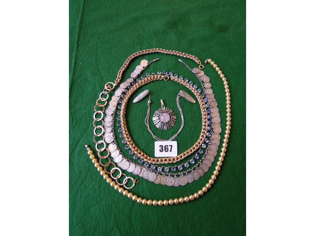 Appraisal: Costume jewellery including loose opals French silver coinage necklace etc