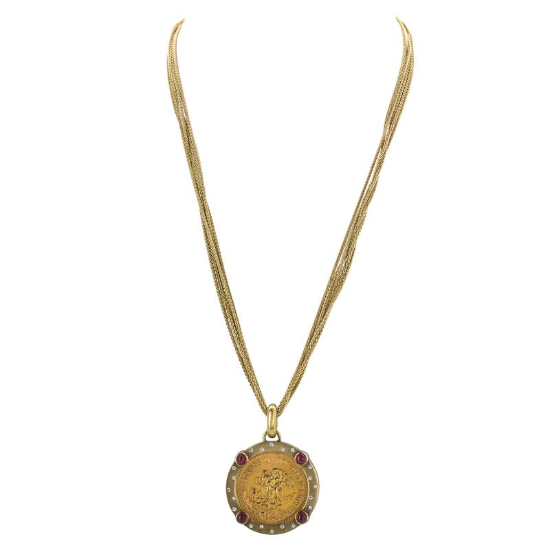 Appraisal: JEWELED K GOLD AND MEXICAN GOLD COIN NECKLACE Condition Report