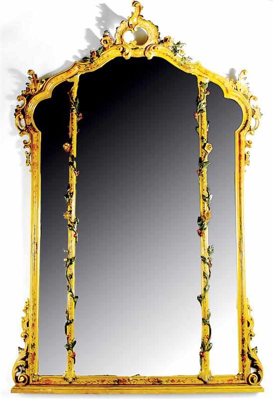 Appraisal: English paint-decorated carved giltwood overmantel mirror th century in the