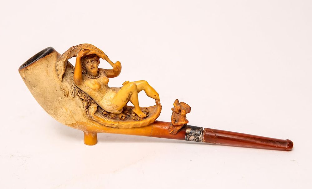 Appraisal: Meerschaum Pipe with Erotic Carved Nude Antique Meerschaum antique erotic