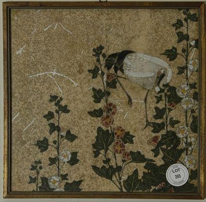 Appraisal: Japanese Silk Painting of a Crane and Flowers in x