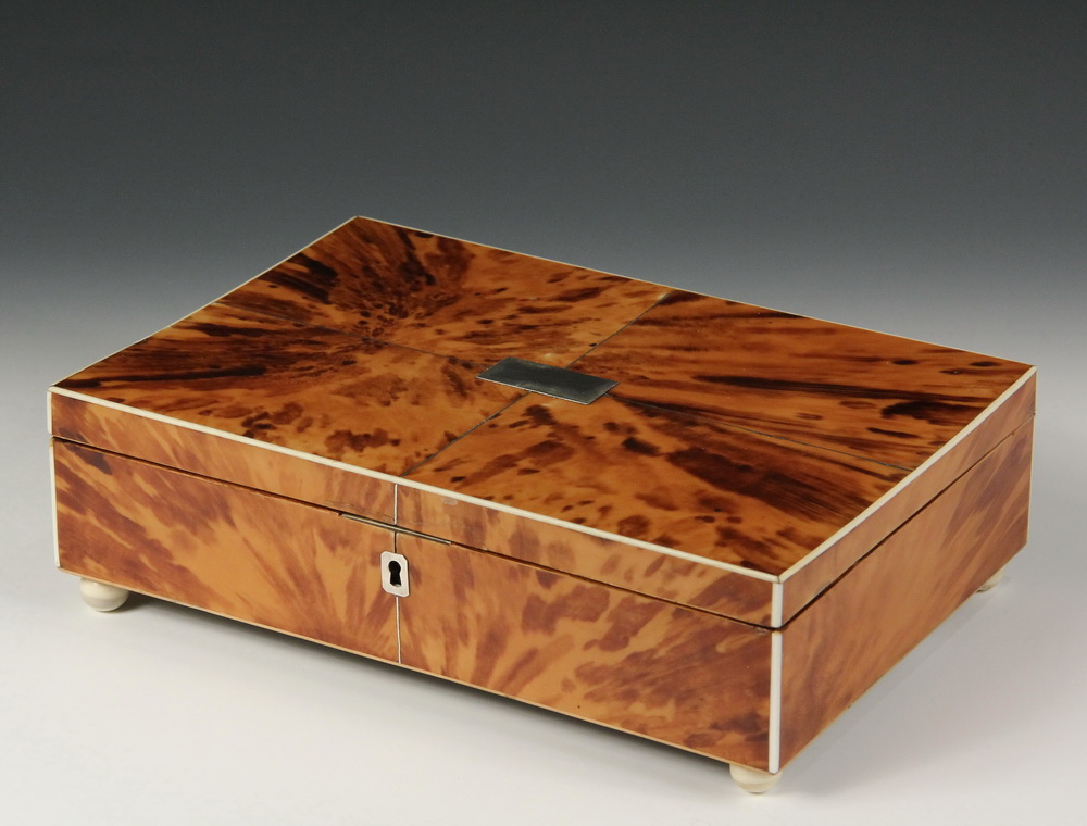 Appraisal: SEWING BOX - English Regency Blonde Tortoiseshell Large Oblong Sewing