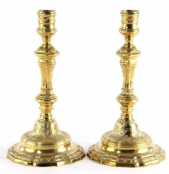 Appraisal: Pair of Spanish Style Brass Candlesticks th century raised and