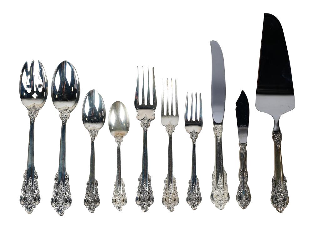 Appraisal: WALLACE STERLING FLATWARE SERVICEGrand Baroque pattern comprising eight hollow steel-bladed