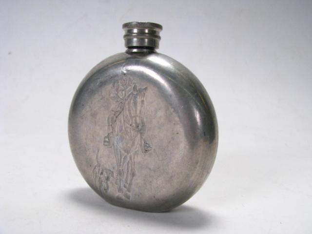 Appraisal: Pinter Brothers English pewter flask engraved with hunt scene