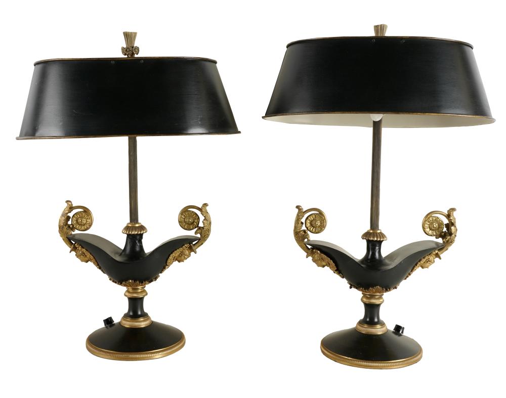 Appraisal: PAIR OF EMPIRE STYLE ELECTRIFIED OIL LAMPS th Century each