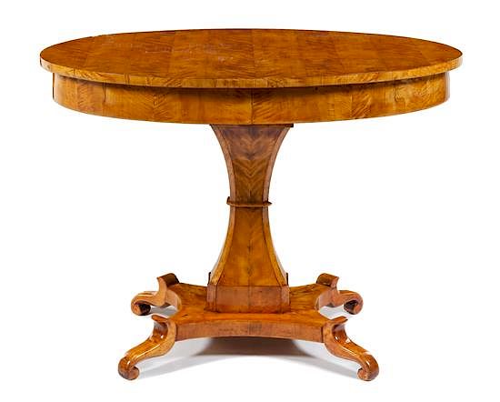 Appraisal: A Biedermeier Figured Birch Table Height x width x depth