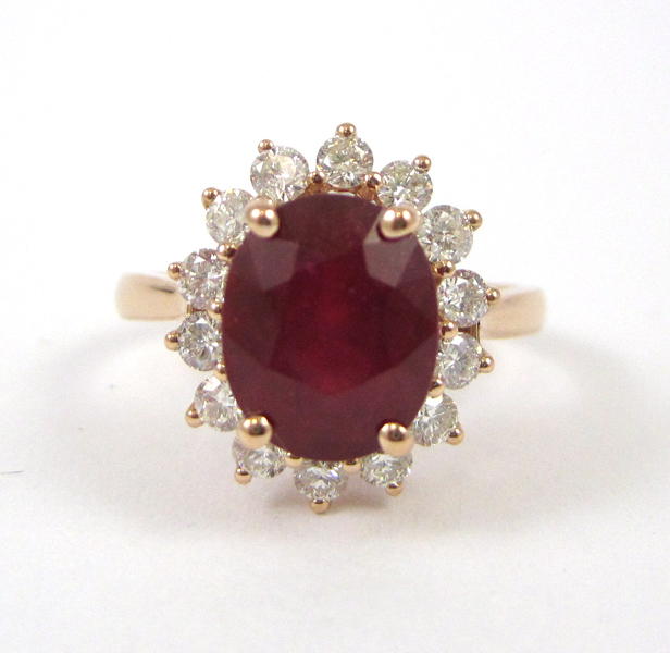 Appraisal: RUBY DIAMOND AND FOURTEEN KARAT GOLD RING The rose gold