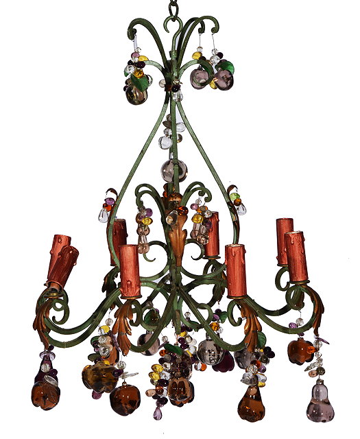 Appraisal: A SIX BRANCH CONTINENTAL CHANDELIER with scrolling supports and decorated