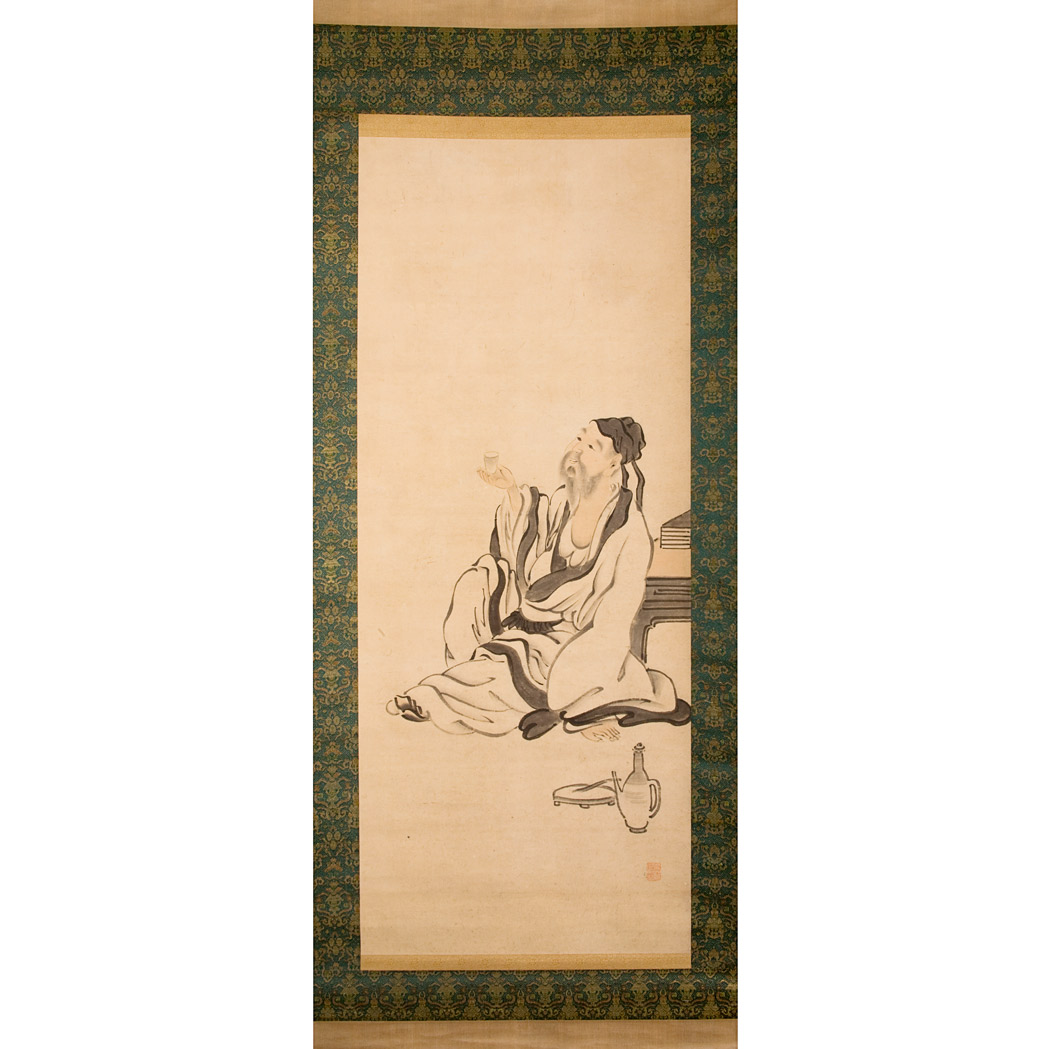 Appraisal: Watanabe Nangaku - Hanging scroll scholar with wine cup and