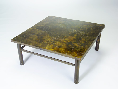 Appraisal: PHILIP KELVIN LAVERNE Coffee table with a square top incised