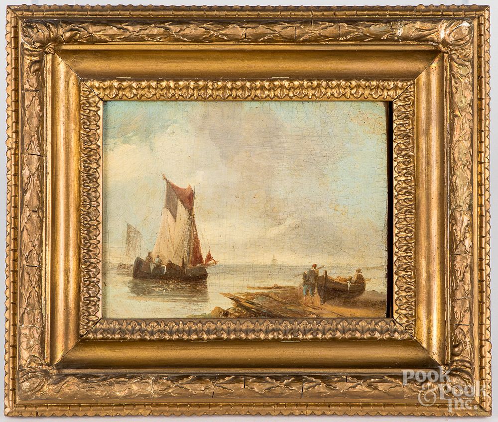 Appraisal: Continental oil on board coastal scene th c Continental oil