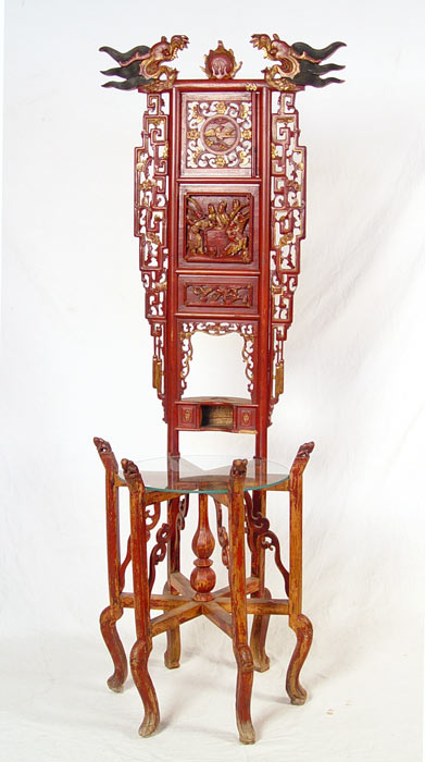 Appraisal: LATE TH CENTURY CHINESE CARVED ALTER STAND Iron red and