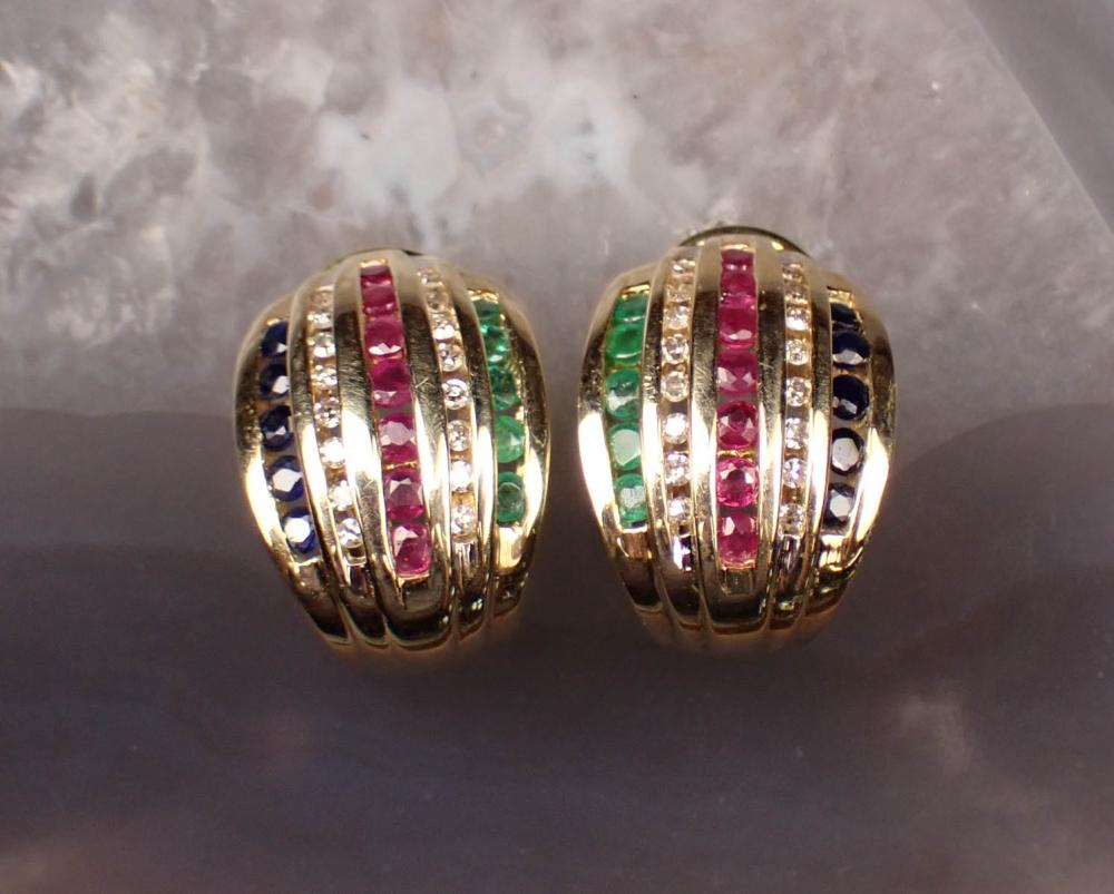 Appraisal: PAIR OF PRECIOUS GEMSTONE AND YELLOW GOLD EARRINGS each k