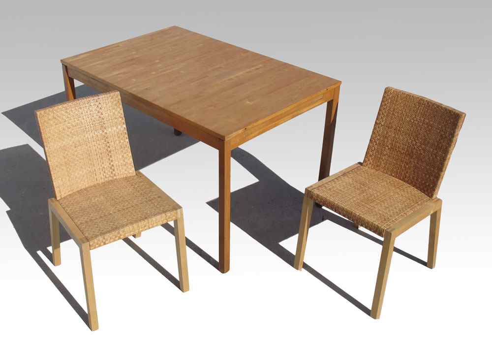 Appraisal: SWEDISH MODERN BIRCH TABLE AND CHAIRS Table with hidden leaf