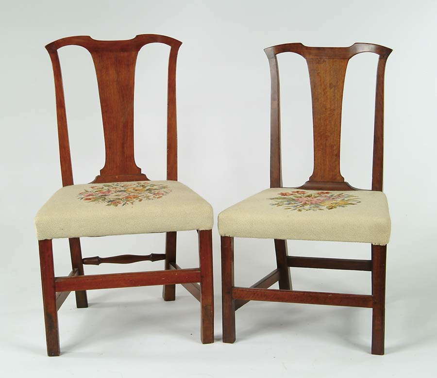 Appraisal: TWO SIMILAR CHIPPENDALE SIDE CHAIRS Shaped crests and single shaped