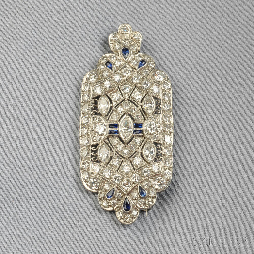 Appraisal: Art Deco Platinum and Diamond Pendant Brooch set with marquise-