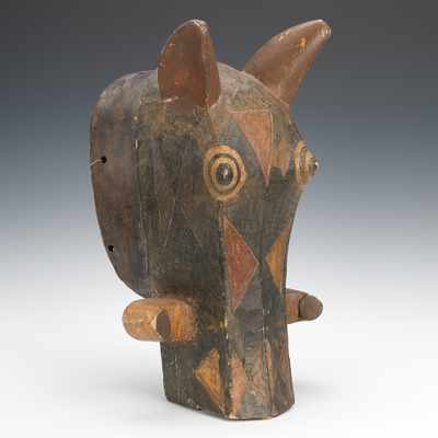 Appraisal: Boar's Head African Mask Carved wood with applied pigments tusks