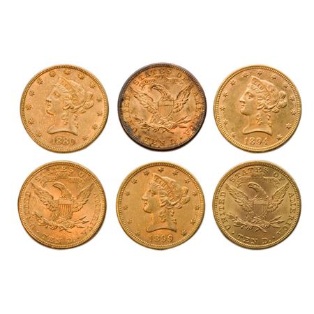 Appraisal: Liberty Head Six Coins Estimate -