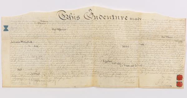 Appraisal: TH CENTURY DOCUMENT OF INDENTURE WRITTEN IN AUGUST Between William