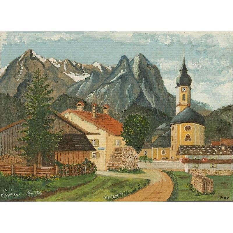 Appraisal: Tyrolian Village Painting Framed gouache painting Tyrolian village landscape signed