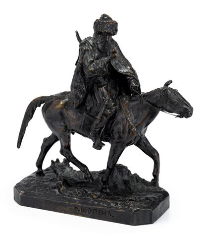 Appraisal: After Evgeni Lanceray - cossack on horseback Bronze green-brown patina