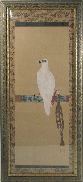 Appraisal: A Japanese painting of a hawk framed height of frame