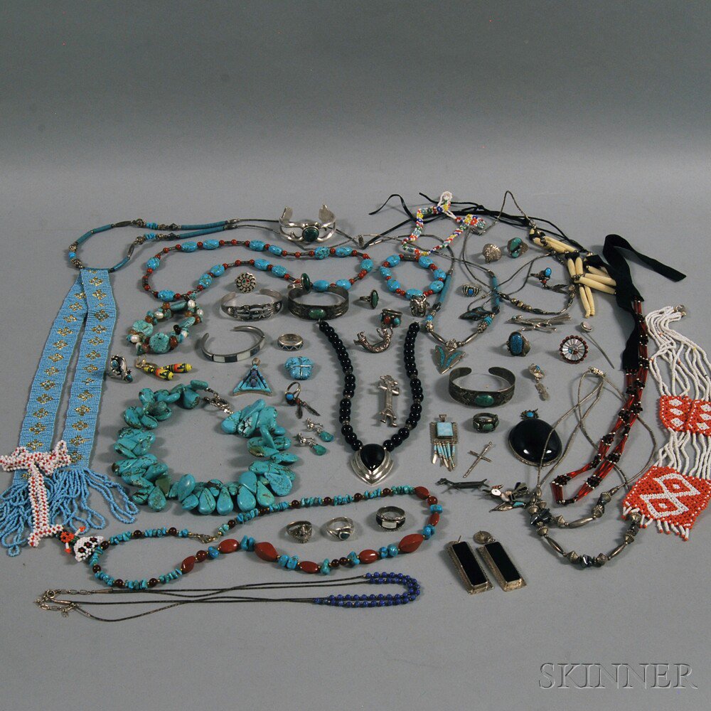 Appraisal: Group of Turquoise and Southwestern-style Jewelry including beadwork turquoise necklaces