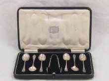 Appraisal: A cased set of six silver teaspoons and tongs Sheffield