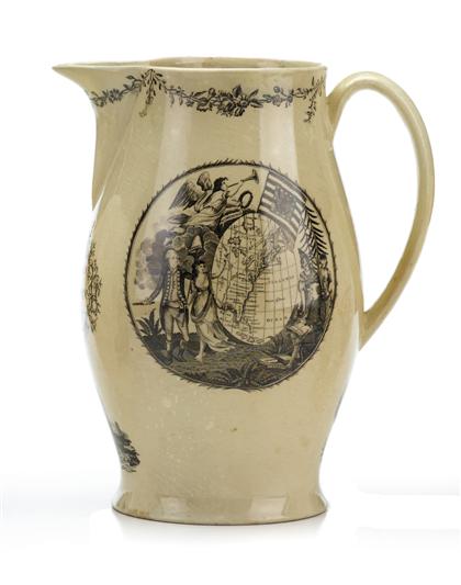 Appraisal: Black transfer-decorated creamware pitcherattributed to herculaneum pottery early th century