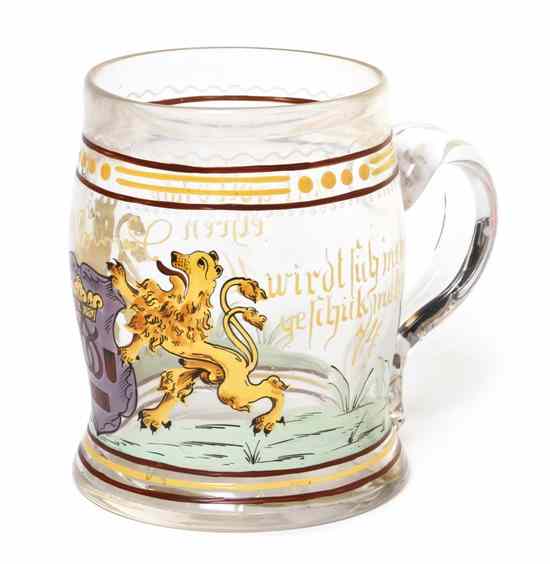 Appraisal: A German Enameled Glass Mug having an applied handle and