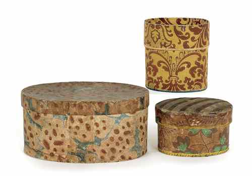 Appraisal: Three oval wallpaper boxes th c one with a recessed