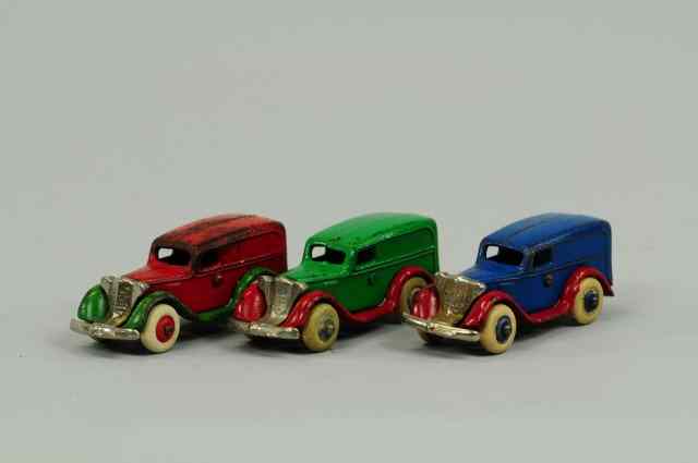 Appraisal: LOT OF THREE SMALL DELIVERY VANS Arcade cast iron painted