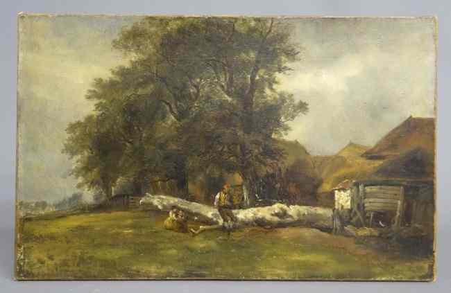 Appraisal: th c oil on canvas British School landscape with figures