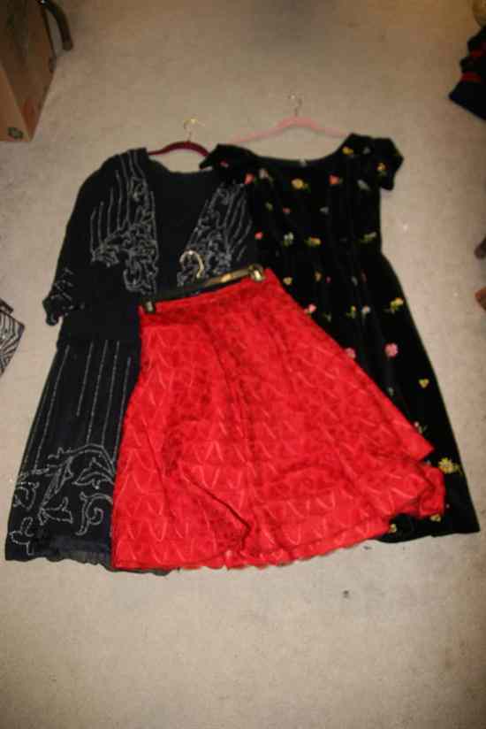 Appraisal: THREE PIECES VINTAGE CLOTHING Including intricately woven red horsehair skirt