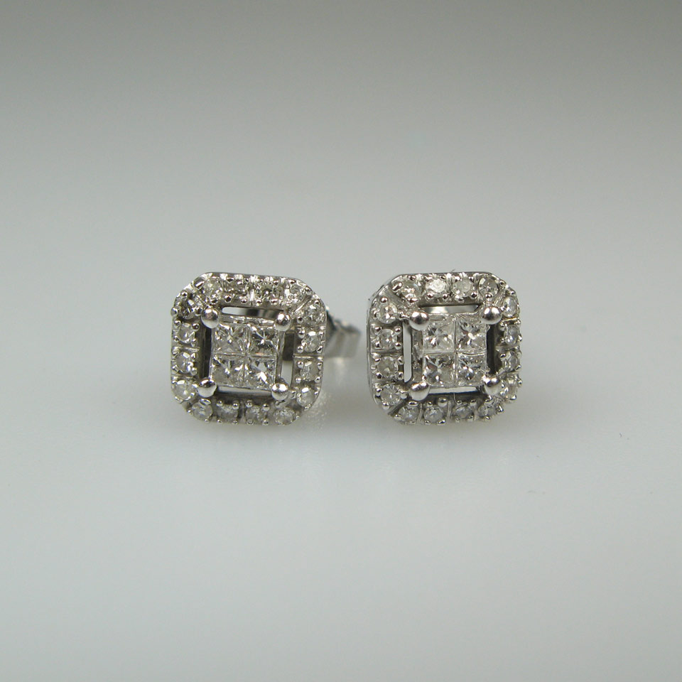 Appraisal: Pair Of k White Gold Stud Earrings each set with