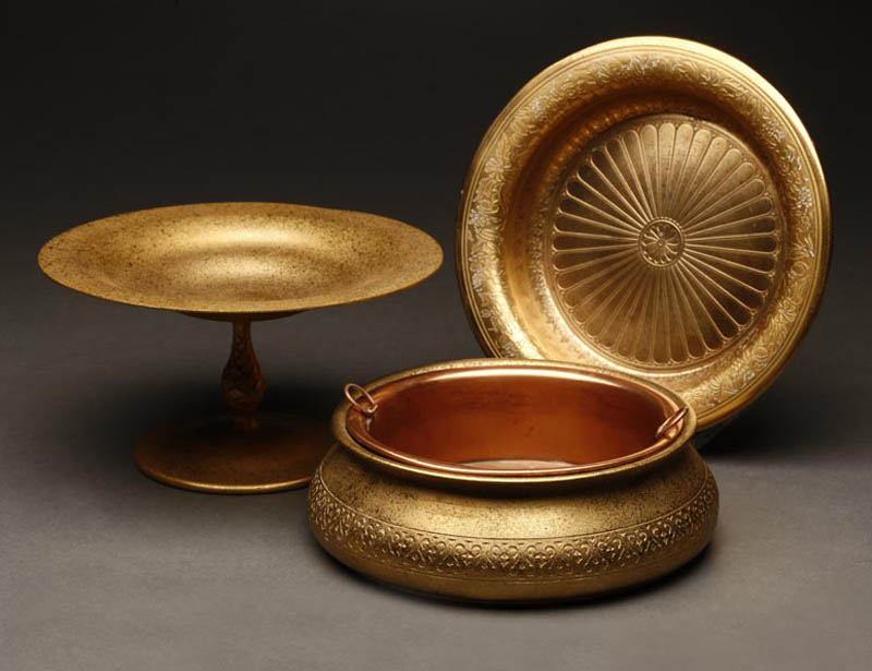 Appraisal: Three Tiffany Studios gilt-bronze bowls Three Tiffany Studios gilt-bronze bowlsEarly