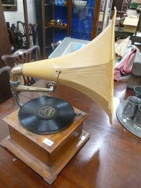 Appraisal: AN OLD WIND UP GRAMOPHONE and two boxes of records