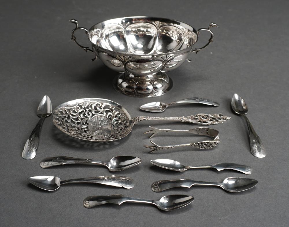 Appraisal: Dutch -Silver Bowl Bon Bon Spoon Tongs and Demi Spoons